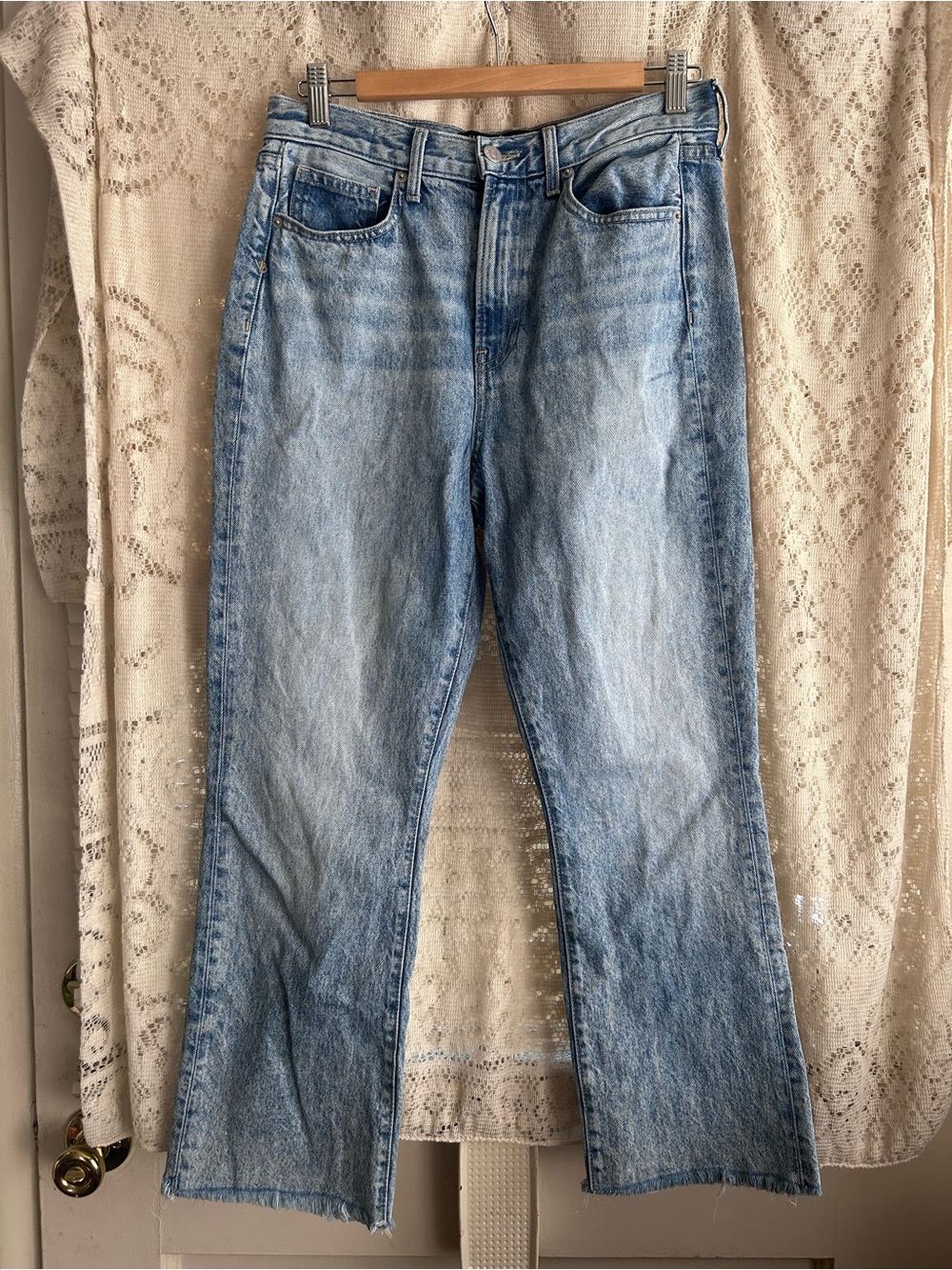 Veronica Beard Carly Kick Flare High Rise Jeans Raw Hem